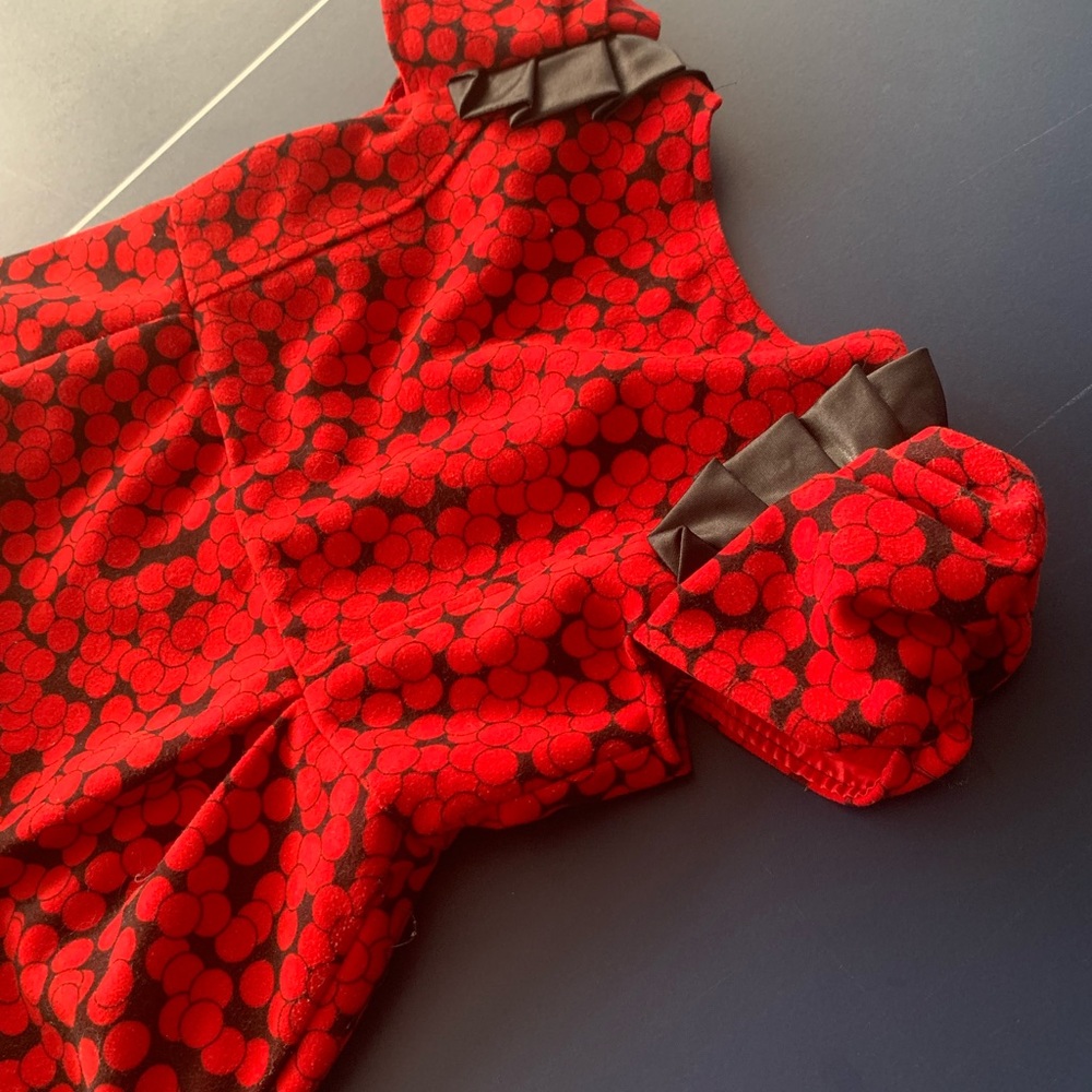 Corsharano A-Line Dress Size 14 Kids Red & Black Confetti Scrunched Puff Sleeves